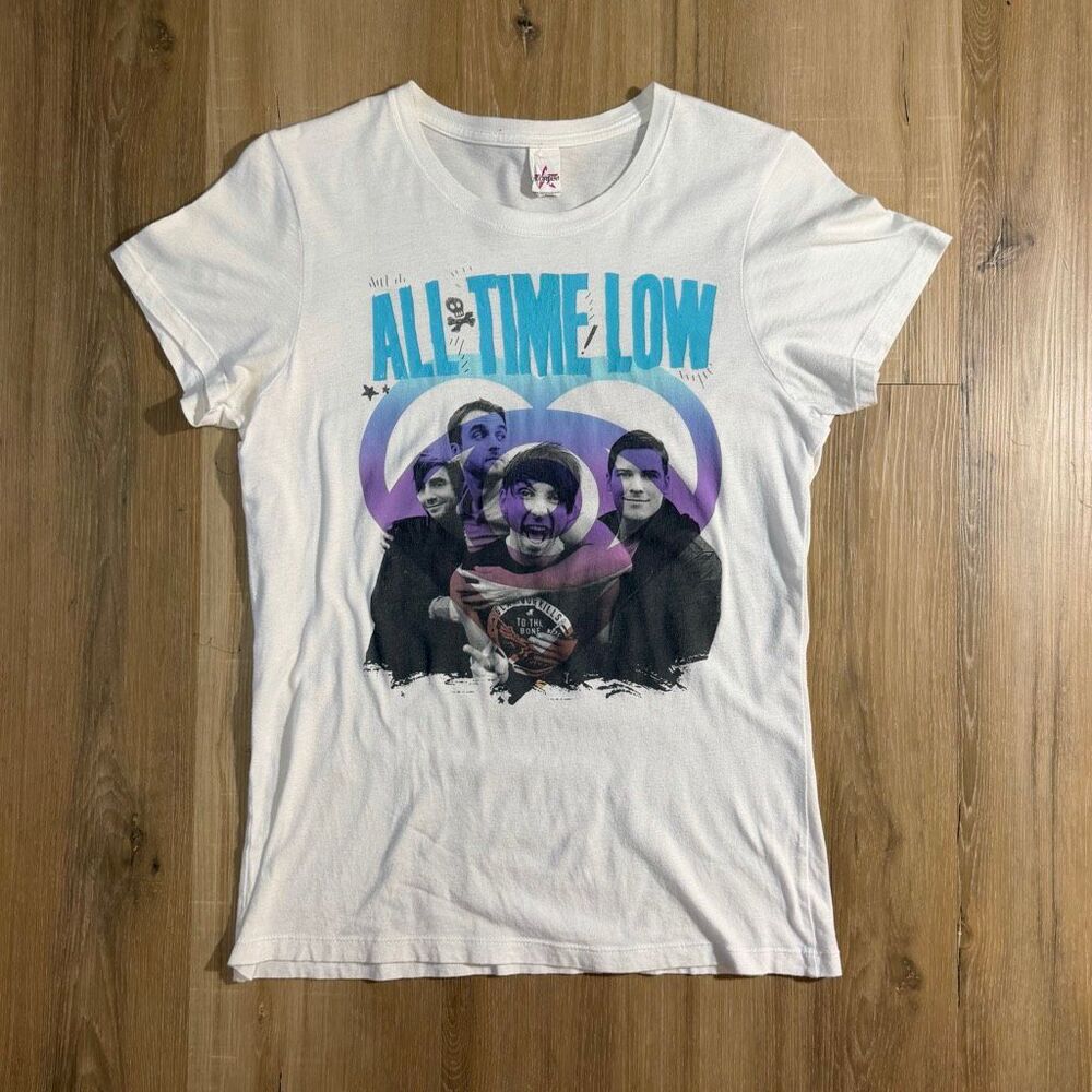 All Time Low Y2K Group Photo White Shirt Sz S Pop Punk Emo Revival Warped Tour